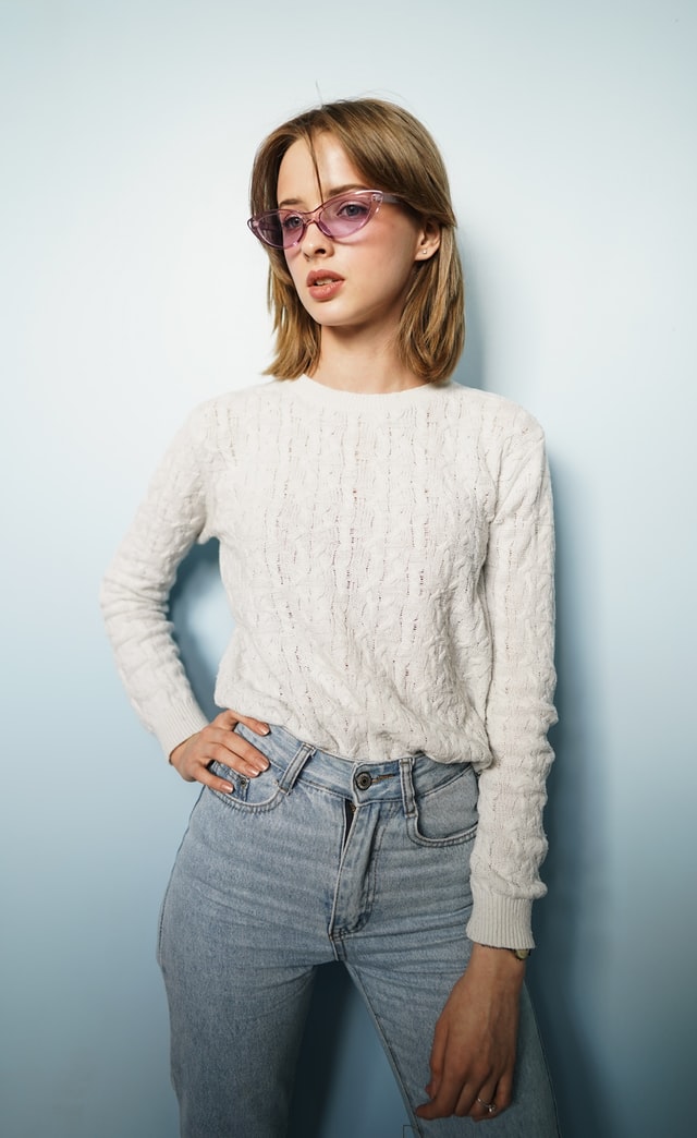 white shirt blue trouser